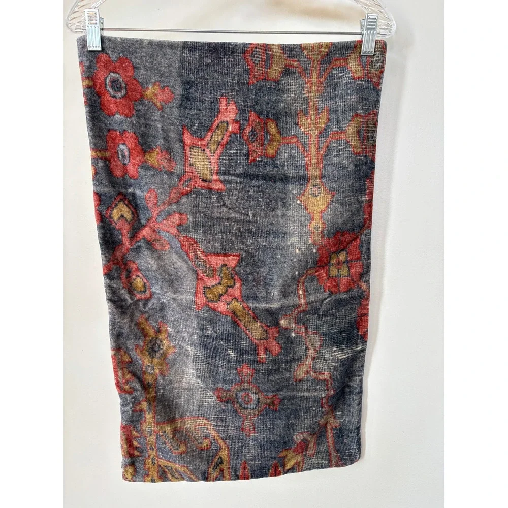 Pottery Barn Printed Kilim Lumbar Pillow Cover 16x26 Blue Red Cotton Vintage